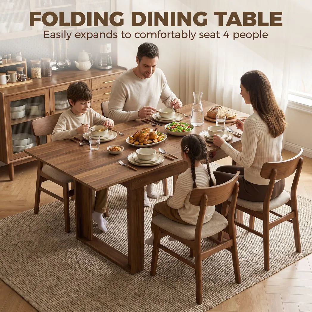 HOMCOM Folding Dining Table with Under-Table Storage – Extendable Kitchen Table for 4, Grey Wood Effect