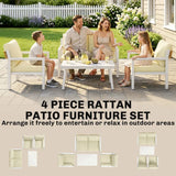 Outsunny 4-Seater Rattan Garden Furniture Set with 2 Armchairs, Loveseat, Coffee Table and Cushions – Beige