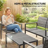 Outsunny 4 Piece HDPE Garden Furniture Set with Loveseat, 2 Armchairs and Coffee Table – Dark Grey
