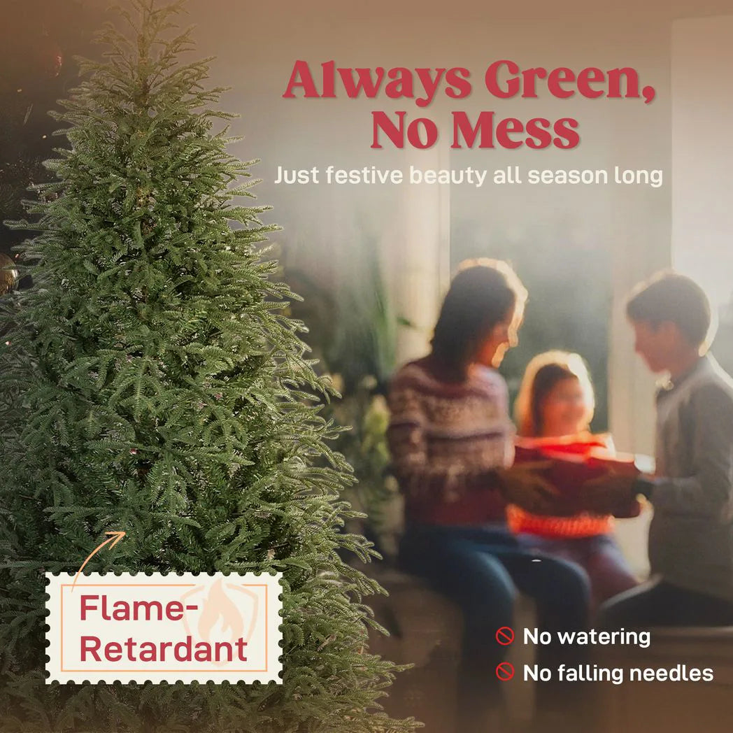 HOMCOM 7ft Full Spruce Artificial Christmas Tree with 2942 Realistic Dense Tips, Foldable Metal Stand – Easy Assembly, Green
