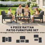 Outsunny 4 Seater Rattan Garden Set with 2 Armchairs, Loveseat, Coffee Table and Cushions – Dark Grey