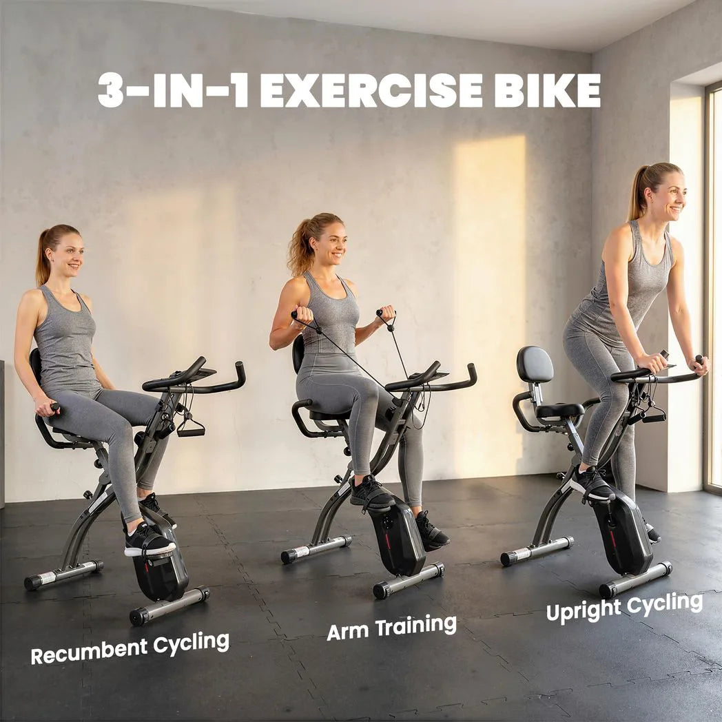 SPORTNOW 4-in-1 Folding Exercise Bike with Resistance Bands, 8-Level Magnetic Resistance & Bluetooth App, Black
