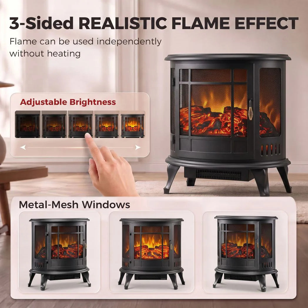 HOMCOM 2000W Electric Fireplace Stove with Realistic LED Flame – Freestanding Log Burner Heater, Black