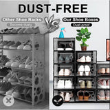 Set of 12 Stackable Clear-Door Shoe Boxes, Plastic Storage Bins, 33 x 23 x 14cm, Black