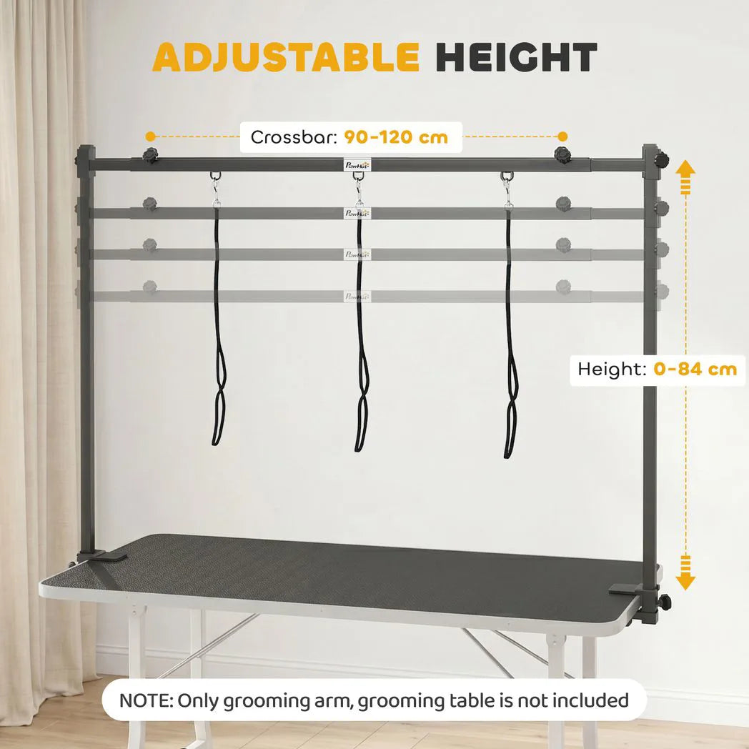 PawHut Dog Grooming Arm with Clamp and 3 Nooses, Adjustable H-Shape Table Arm – Home Pet Grooming, Black