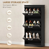 HOMCOM Slim 3-Drawer Shoe Cabinet with Adjustable Shelves – Holds 15 Pairs, Black