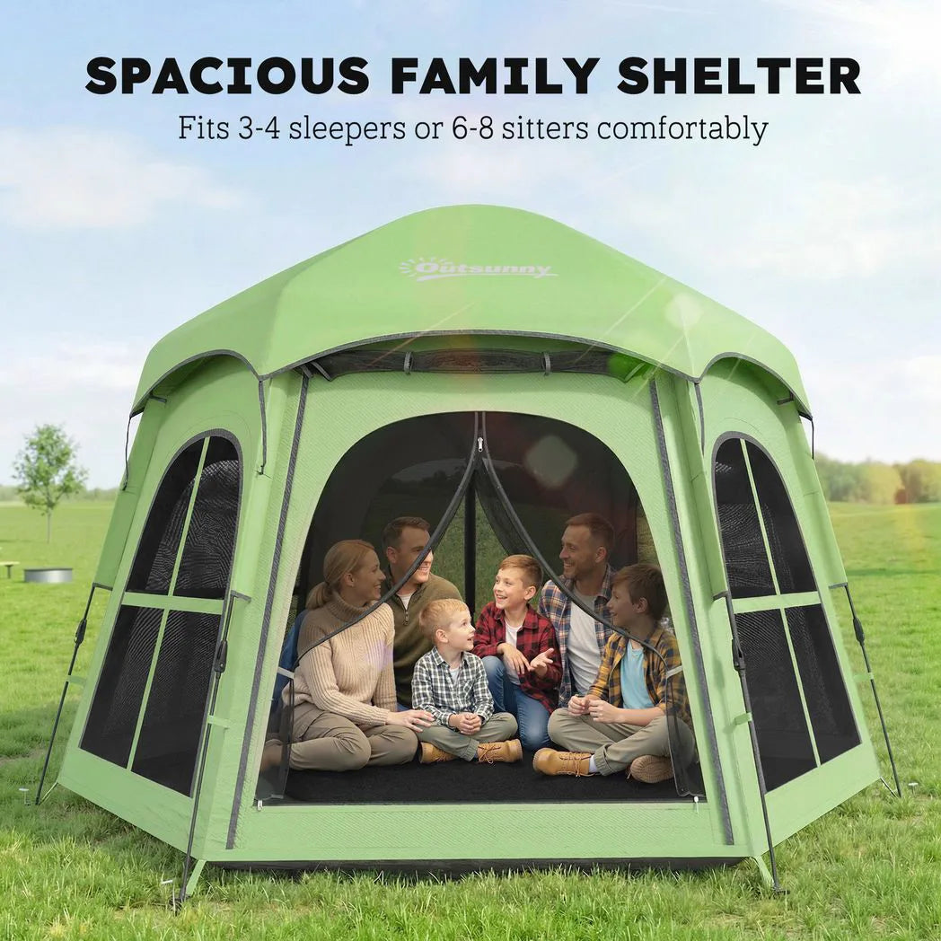 Outsunny 3–4 Person Pop Up Tent, 3000mm Waterproof with 2 Doors & 4 Windows – Instant Camping Tent, Green