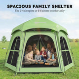 Outsunny 3–4 Person Pop Up Tent, 3000mm Waterproof with 2 Doors & 4 Windows – Instant Camping Tent, Green