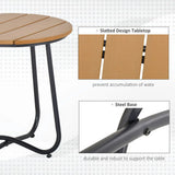 Outsunny Round Outdoor Side Table with Slatted Top and Adjustable Leg Pads, 49 x 49 x 48 cm – Natural Wood & Black