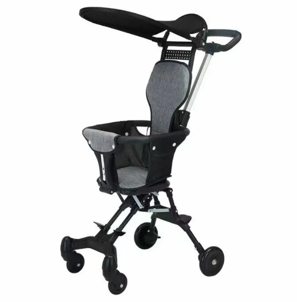Lightweight Foldable Baby Stroller with Two-Way Seat, Canopy & Double Brakes – Travel Pushchair, Black