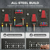 HOMCOM 38-Piece Wall-Mounted Pegboard Set with 4 Steel Boards – Garage Tool Storage Organiser, Black and Red
