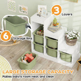 AIYAPLAY 3-Tier Kids Toy Storage Organiser with 6 Removable Bins – Green, Ages 3-8