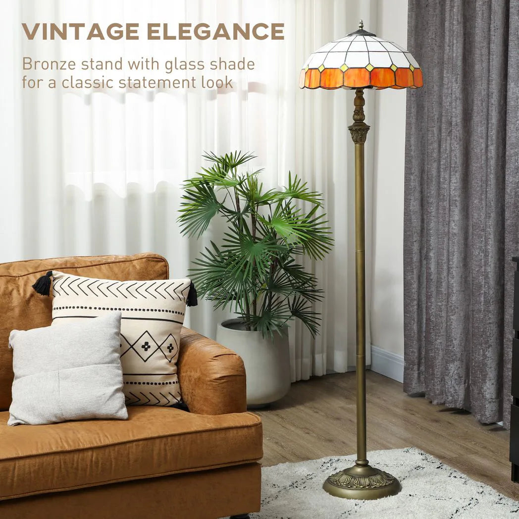 HOMCOM Tiffany-Style Floor Lamp with Handcrafted Stained Glass Shade