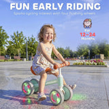 AIYAPLAY Baby Balance Bike for 1–2 Years with Four Light-up EVA Wheels and Adjustable Seat – Toddler Ride-On, Green