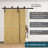 HOMCOM 200cm Sliding Barn Door Hardware Track Kit for Two Doors, 90kg Capacity – Heavy Duty Carbon Steel Rail, Black