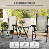 Outsunny Three-Piece Folding Garden Bistro Set with Two Armchairs and Mesh-Top Table – Patio Furniture, Cream White
