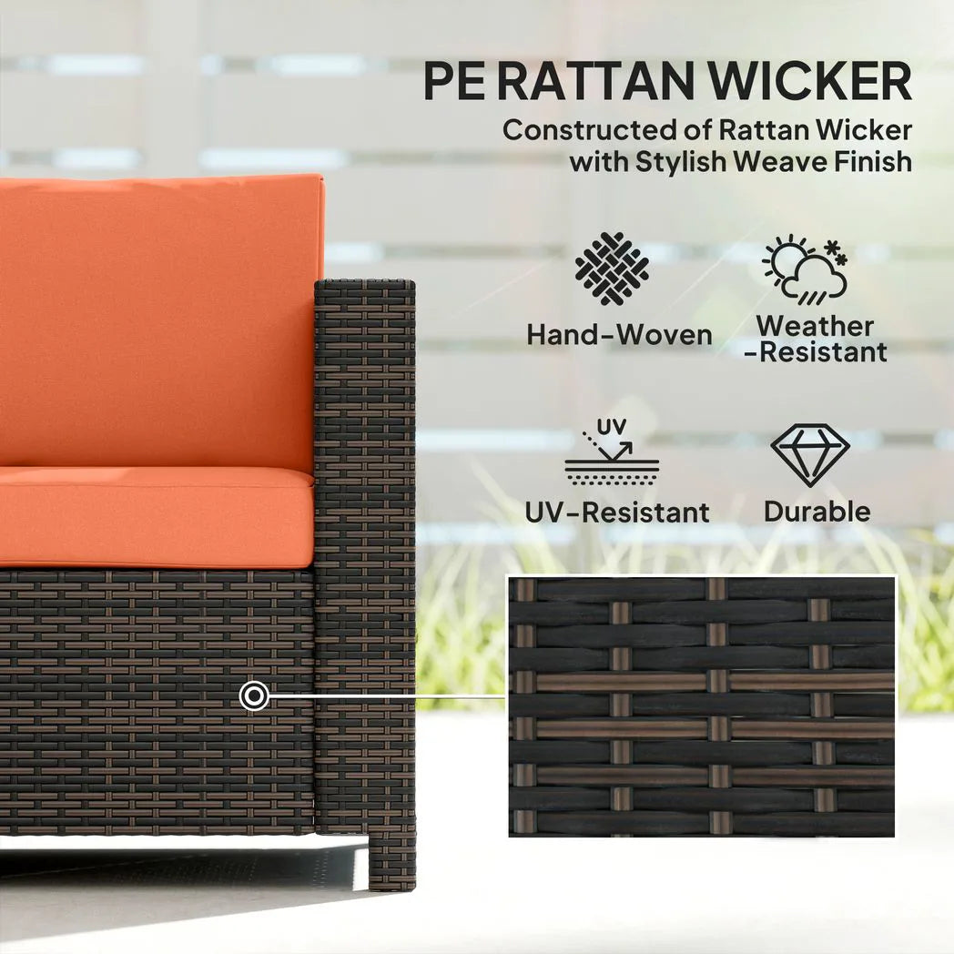 Outsunny 3-Seater Rattan Garden Sofa – Weather-Resistant Outdoor Sofa with Cushions, Orange