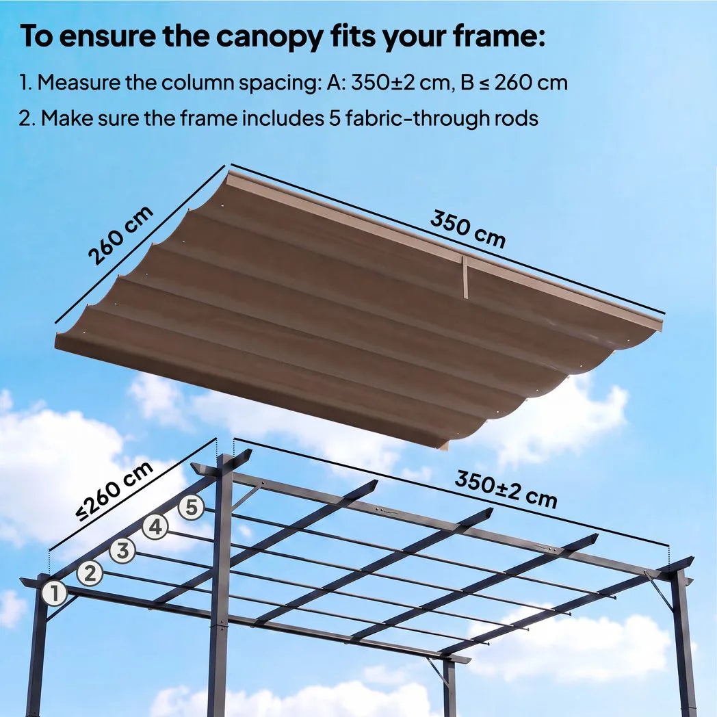 Outsunny Retractable Pergola Replacement Canopy, 3.5 x 2.6m Polyester Roof Cover for 4 x 3m Pergola Frame – Brown