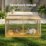 PawHut Wooden Folding Rabbit Hutch for 2–3 Rabbits with Built-In Handle – Outdoor Guinea Pig Run, Natural Wood