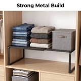 Extendable Telescopic Wardrobe Shelf Divider with Fine-Mesh Surface – Tiered Cabinet Storage Rack, Black