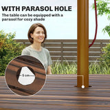 Outsunny 6 Seater Wooden Round Picnic Table with Matching Benches & Parasol Hole, Carbonised Finish