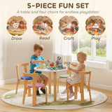 AIYAPLAY 5 Piece Wooden Kids Table and Chairs Set with Rounded Edges – Toddler Furniture for Nursery, Playroom, Classroom, Ages 3-8