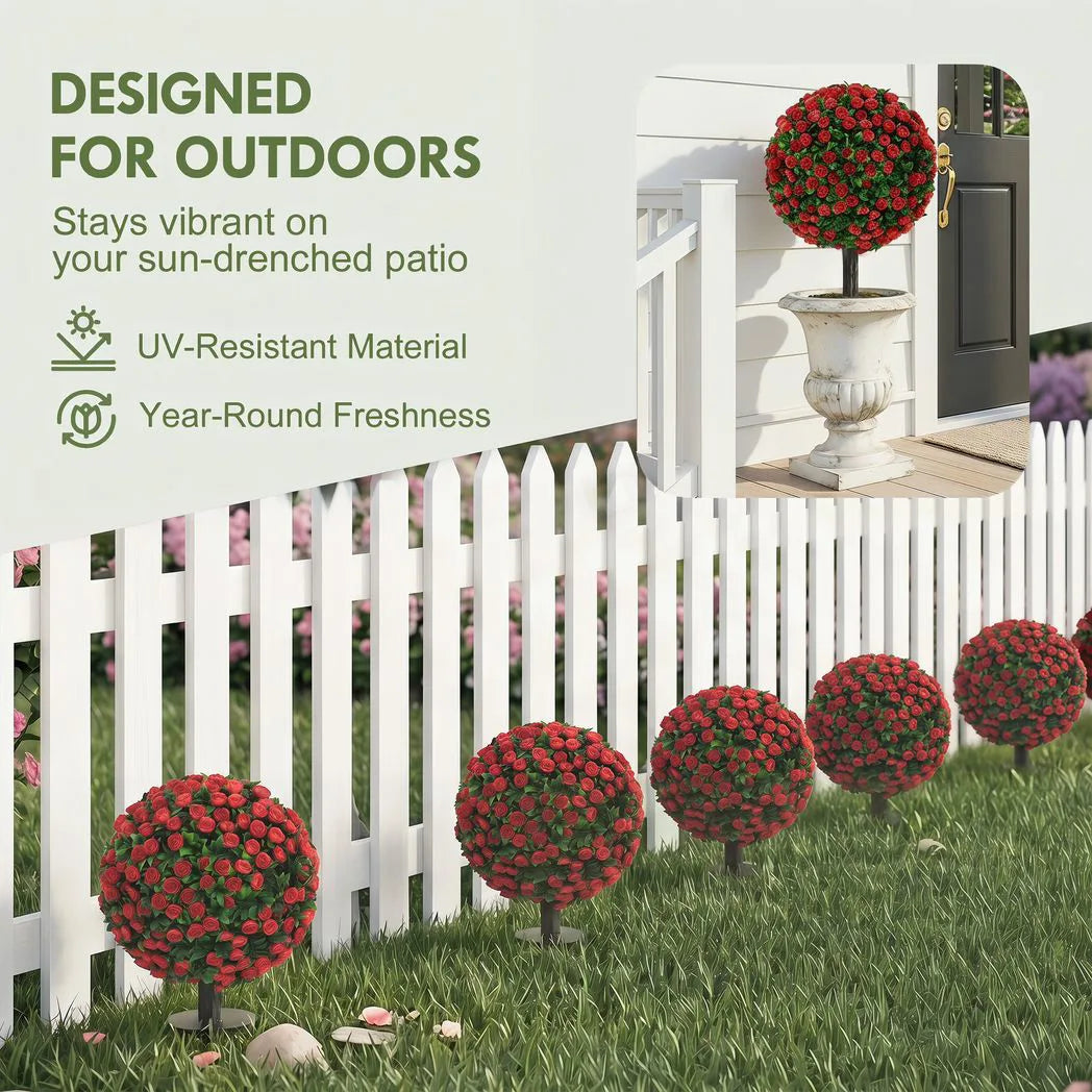 HOMCOM Artificial Rose Topiary UV Resistant, 2-Pack Fake Plants, 55 cm, Red