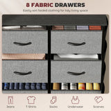 HOMCOM Chest of 8 Fabric Drawers with Steel Frame, Pockets & Hooks – Bedroom Storage, Charcoal Grey