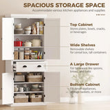 HOMCOM 183 cm Tall Kitchen Cupboard with Drawer, 4 Doors and Adjustable Shelves – Farmhouse White