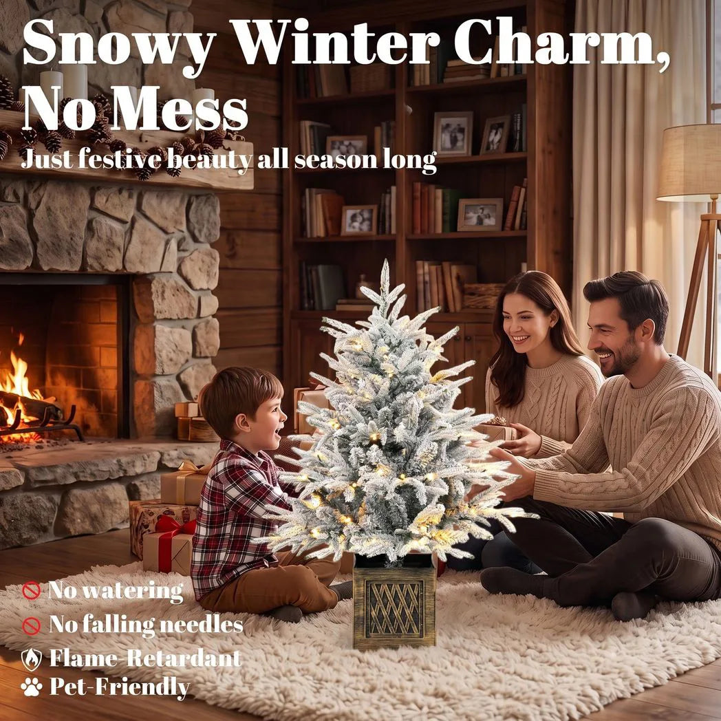 HOMCOM 90cm Pre-Lit Flocked Tabletop Christmas Tree – 70 Warm White LEDs, 488 Tips, Battery Operated