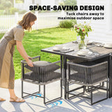 Outsunny 4-Seater Rattan Garden Dining Set – 108cm Wood-Effect Table and Space-Saving Chairs with Thick Cushions, Black