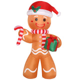 8ft Gingerbread Man Christmas Decoration with 5 LED Lights, Gift and Blower – Outdoor Garden Display