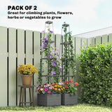 Outsunny Set of 2 Raised Garden Planters with Trellis – 12L Plastic Planter Boxes with Removable Drainage Trays