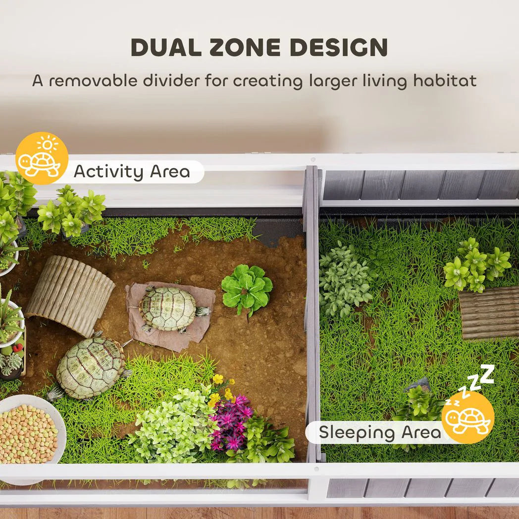 PawHut Wooden Tortoise House with Dual-Zone Habitat and Clear Panels – Vivarium for Small Pets, Grey