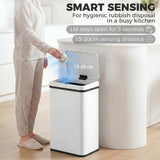 HOMCOM 40L Stainless Steel Sensor Bin with Soft-Close Lid – Touchless Motion Sensor Kitchen Waste Bin, White