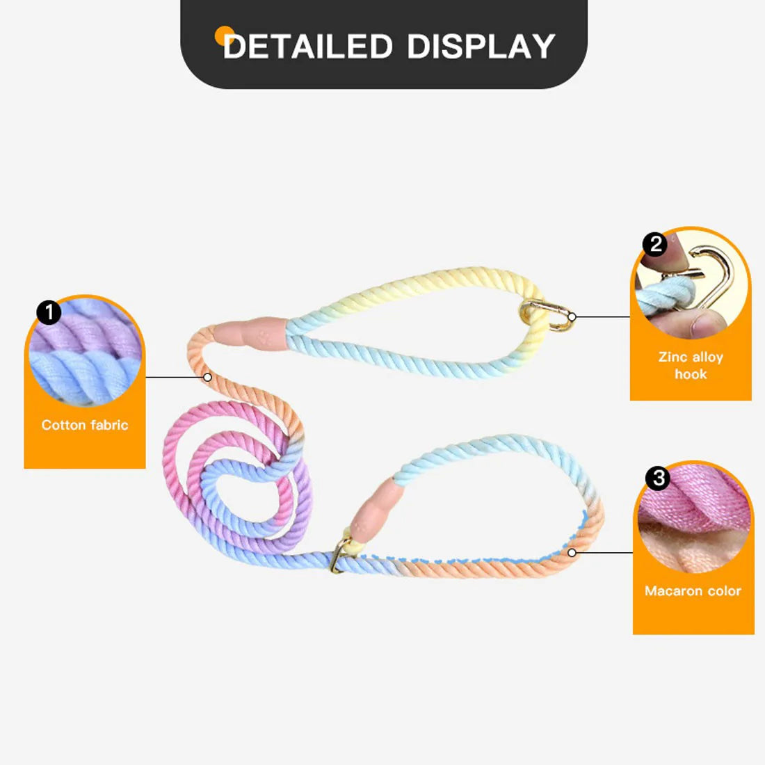 150cm Hand-Braided Nylon Dog Training Leash – Ombré Rope Lead with Dual Metal Clasps