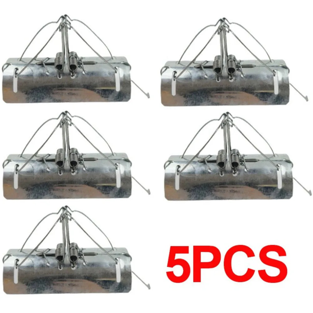 Heavy Duty Metal Tunnel Mole Traps, Set of 5 – Dual Entry Reusable Garden Mole Control, Silver