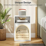 HOMCOM Narrow Bedside Table with 2 Open Compartments and Arched Design – Small Bedroom Nightstand, White