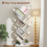 HOMCOM 9-Tier Tree Bookshelf with Steel Frame – Industrial Free Standing Bookcase for Books & Display, White