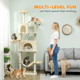 PawHut 202cm Cat Tree with 6 Scratching Posts, 2 Hammocks and 2 Condos – Cat Tower, Beige