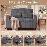 HOMCOM 2 Seater Sofa Bed with 5-Position Backrest, Storage Armrest and Cup Holders – Corduroy Sleeper, Dark Grey