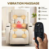 HOMCOM PU Leather Massage Recliner with Extended Footrest, Cup Holders and Side Pockets – Swivel Rocker, Cream