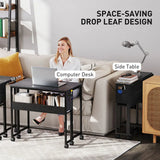 HOMCOM 80cm Drop Leaf Writing Desk with Wheels and Lower Shelf – Foldable Work Table, Black