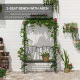 Outsunny 2 Seater Metal Garden Bench with Arch for Climbing Plants and Vines – Outdoor Patio Loveseat, Black