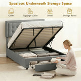 HOMCOM King Size PU Leather Ottoman Bed Frame with Front Drawer and Adjustable Headboard – Gas Lift, Grey