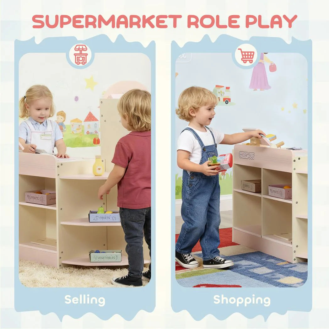 AIYAPLAY Kids Grocery Store Playset with Cash Register, Vending Machine & Shelves – Pretend Supermarket