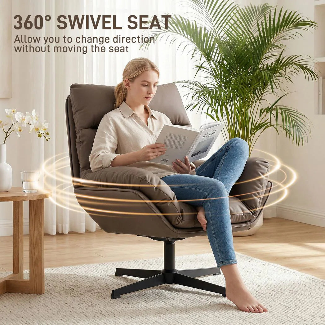 HOMCOM Swivel Accent Chair with Padded Cushion and Steel Frame – 360° Armchair for Living Room, Dark Brown