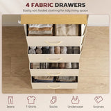 HOMCOM Chest of Drawers with 4 Fabric Drawers, 2 Hooks and Steel Frame – Tall Bedroom Storage Unit, Beige