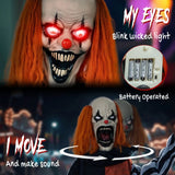 HOMCOM Animated Halloween Face Changing Clown, 85 cm Animatronic Joker with Cackling Sound and Glowing Red Eyes