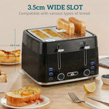 HOMCOM 4 Slice Toaster with 7 Browning Levels, Dual Controls, Defrost and Reheat, Crumb Tray, Black